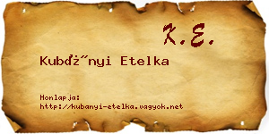 Kubányi Etelka névjegykártya